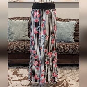Floral Striped Long Maxi Skirt